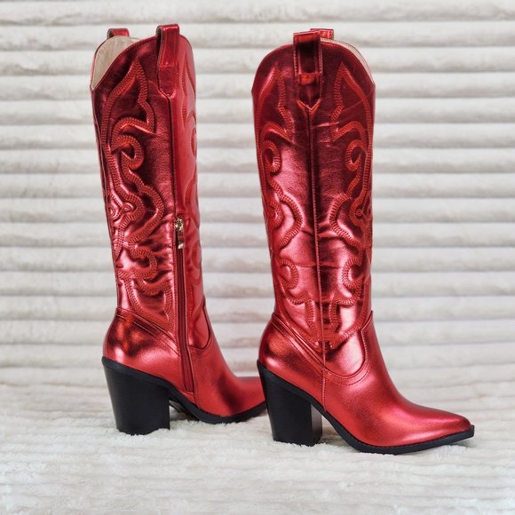 Berness Metallic Red Western Boots - Picture 4 of 16